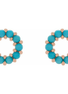 14K Rose Gold Natural Turquoise Cabochon Earrings