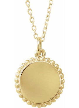 14K White Gold Engravable Beaded Disc Charm/Pendant