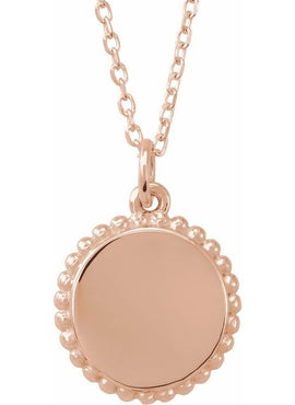 14K White Gold Engravable Beaded Disc Charm/Pendant
