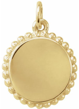 14K White Gold Engravable Beaded Disc Charm/Pendant