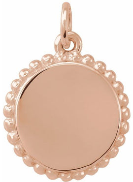 14K White Gold Engravable Beaded Disc Charm/Pendant
