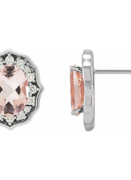 14K White Gold Natural Peach Morganite & 1/3 CTW Natural Diamond Earrings