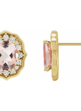 14K White Gold Natural Peach Morganite & 1/3 CTW Natural Diamond Earrings
