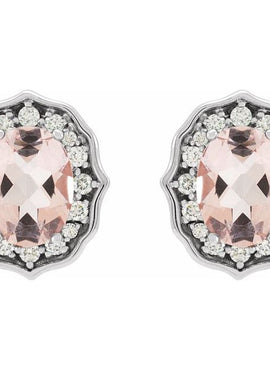 14K White Gold Natural Peach Morganite & 1/3 CTW Natural Diamond Earrings