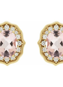 14K White Gold Natural Peach Morganite & 1/3 CTW Natural Diamond Earrings