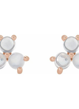 14K White Gold White Opal Three-Stone Cabochon Earrings