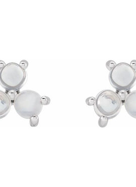 14K White Gold White Opal Three-Stone Cabochon Earrings
