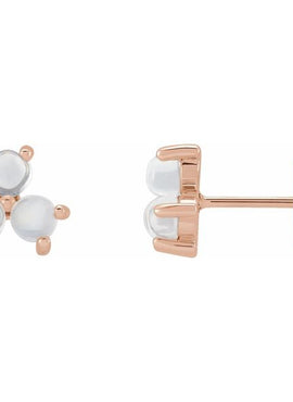 14K White Gold White Opal Three-Stone Cabochon Earrings