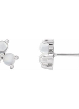 14K White Gold White Opal Three-Stone Cabochon Earrings