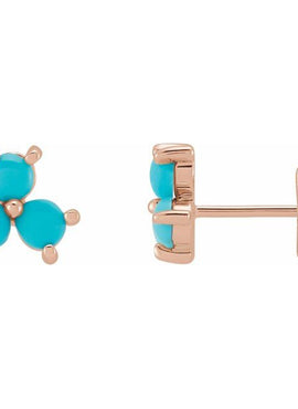 14K White Gold White Opal Three-Stone Cabochon Earrings