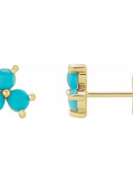 14K White Gold White Opal Three-Stone Cabochon Earrings