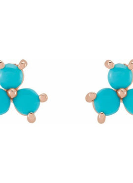 14K White Gold White Opal Three-Stone Cabochon Earrings
