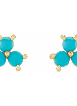 14K White Gold White Opal Three-Stone Cabochon Earrings