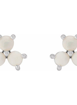 14K White Gold White Opal Three-Stone Cabochon Earrings