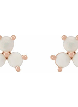 14K White Gold White Opal Three-Stone Cabochon Earrings