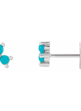 14K White Gold White Opal Three-Stone Cabochon Earrings