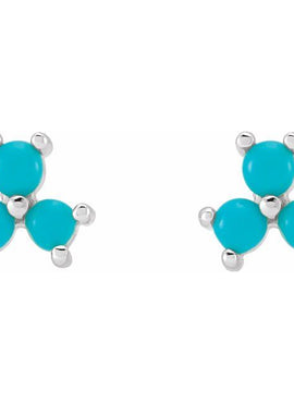 14K White Gold White Opal Three-Stone Cabochon Earrings