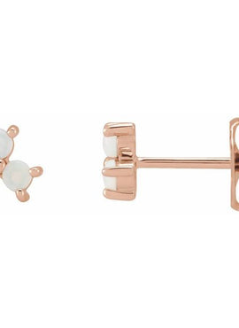 14K White Gold White Opal Three-Stone Cabochon Earrings