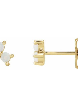 14K White Gold White Opal Three-Stone Cabochon Earrings