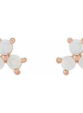 14K White Gold White Opal Three-Stone Cabochon Earrings