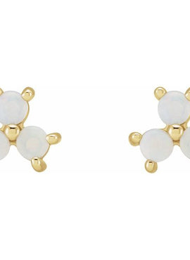 14K White Gold White Opal Three-Stone Cabochon Earrings