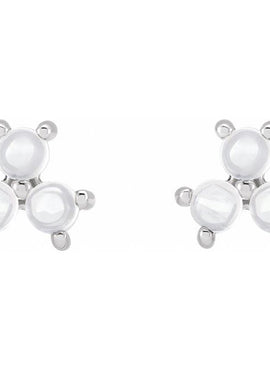 14K White Gold White Opal Three-Stone Cabochon Earrings