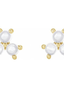 14K White Gold White Opal Three-Stone Cabochon Earrings