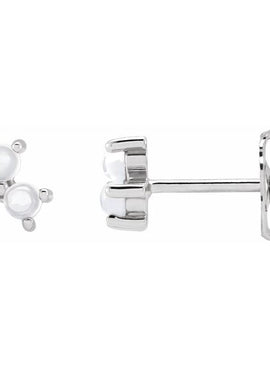 14K White Gold White Opal Three-Stone Cabochon Earrings