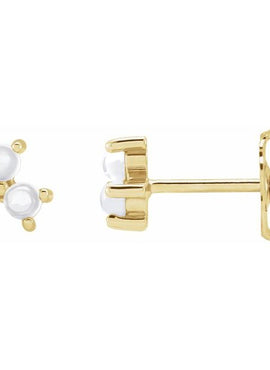 14K White Gold White Opal Three-Stone Cabochon Earrings