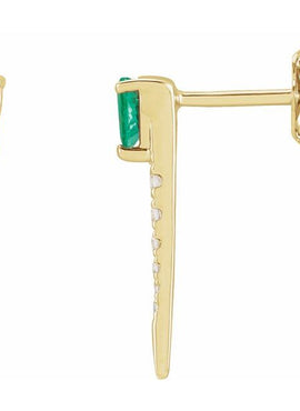 14K Yellow Gold Natural Emerald & 1/8 CTW Natural Diamond Spike Earrings