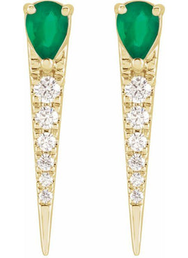 14K Yellow Gold Natural Emerald & 1/8 CTW Natural Diamond Spike Earrings