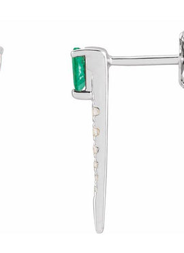 14K Yellow Gold Natural Emerald & 1/8 CTW Natural Diamond Spike Earrings