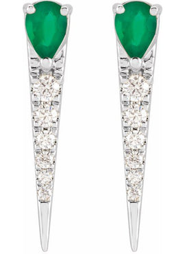 14K Yellow Gold Natural Emerald & 1/8 CTW Natural Diamond Spike Earrings