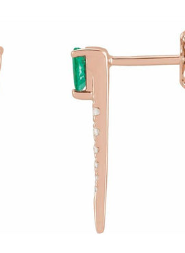14K Yellow Gold Natural Emerald & 1/8 CTW Natural Diamond Spike Earrings