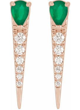 14K Yellow Gold Natural Emerald & 1/8 CTW Natural Diamond Spike Earrings