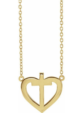 14K White Gold .0025 CT Natural Diamond Heart & Cross Necklace Center