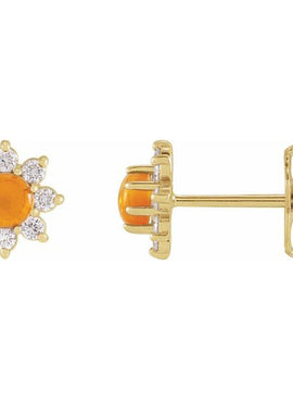 14K White Gold Natural Citrine & 1/8 CTW Natural Diamond Flower Earrings