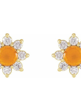 14K White Gold Natural Citrine & 1/8 CTW Natural Diamond Flower Earrings