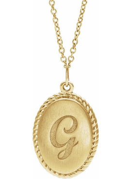14K Yellow Gold Engravable Oval Rope Pendant