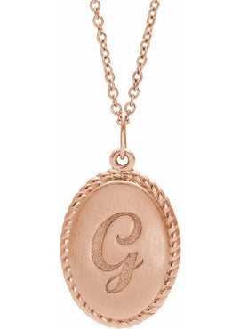 14K Yellow Gold Engravable Oval Rope Pendant