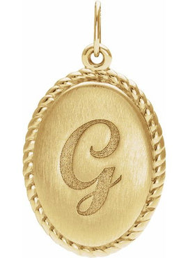 14K Yellow Gold Engravable Oval Rope Pendant
