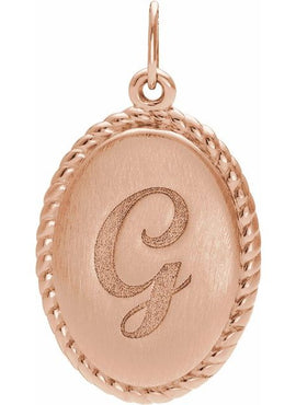14K Yellow Gold Engravable Oval Rope Pendant