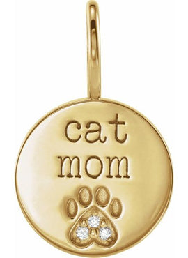 14K Rose Gold .01 CTW Natural Diamond Engraved Dog Mom Paw Print Charm/Pendant