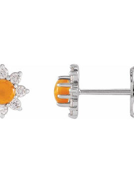 14K White Gold Natural Citrine & 1/8 CTW Natural Diamond Flower Earrings