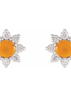 14K White Gold Natural Citrine & 1/8 CTW Natural Diamond Flower Earrings