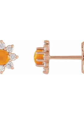 14K White Gold Natural Citrine & 1/8 CTW Natural Diamond Flower Earrings