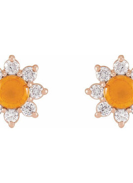 14K White Gold Natural Citrine & 1/8 CTW Natural Diamond Flower Earrings