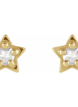 14K White Gold Natural White Opal Petite Star Earrings