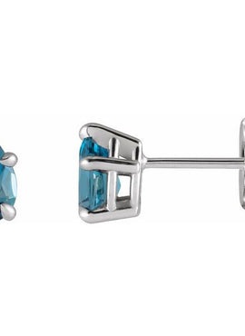 14K White Gold Natural London Blue Topaz 5-Prong Claw Stud Earrings