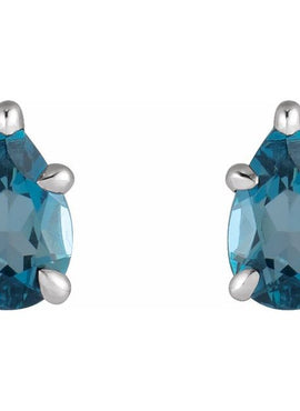 14K White Gold Natural London Blue Topaz 5-Prong Claw Stud Earrings